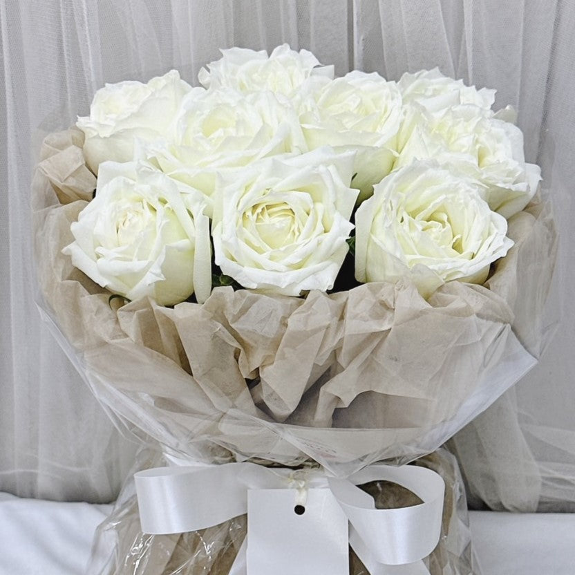 "Snow Petals" Bouquet of White Roses