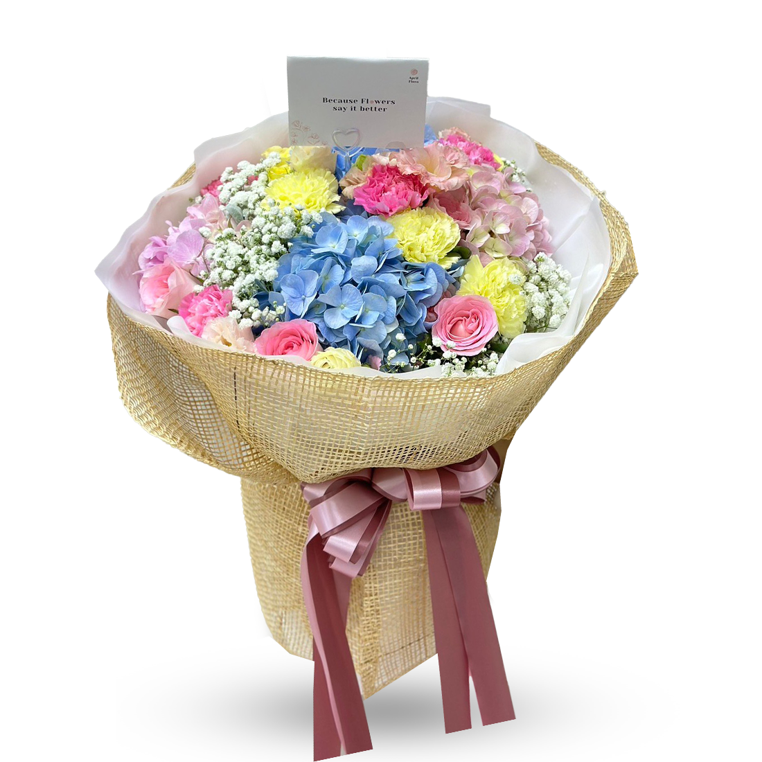 "Lollipop" Bouquet of Carnations, Roses And Hydrangea