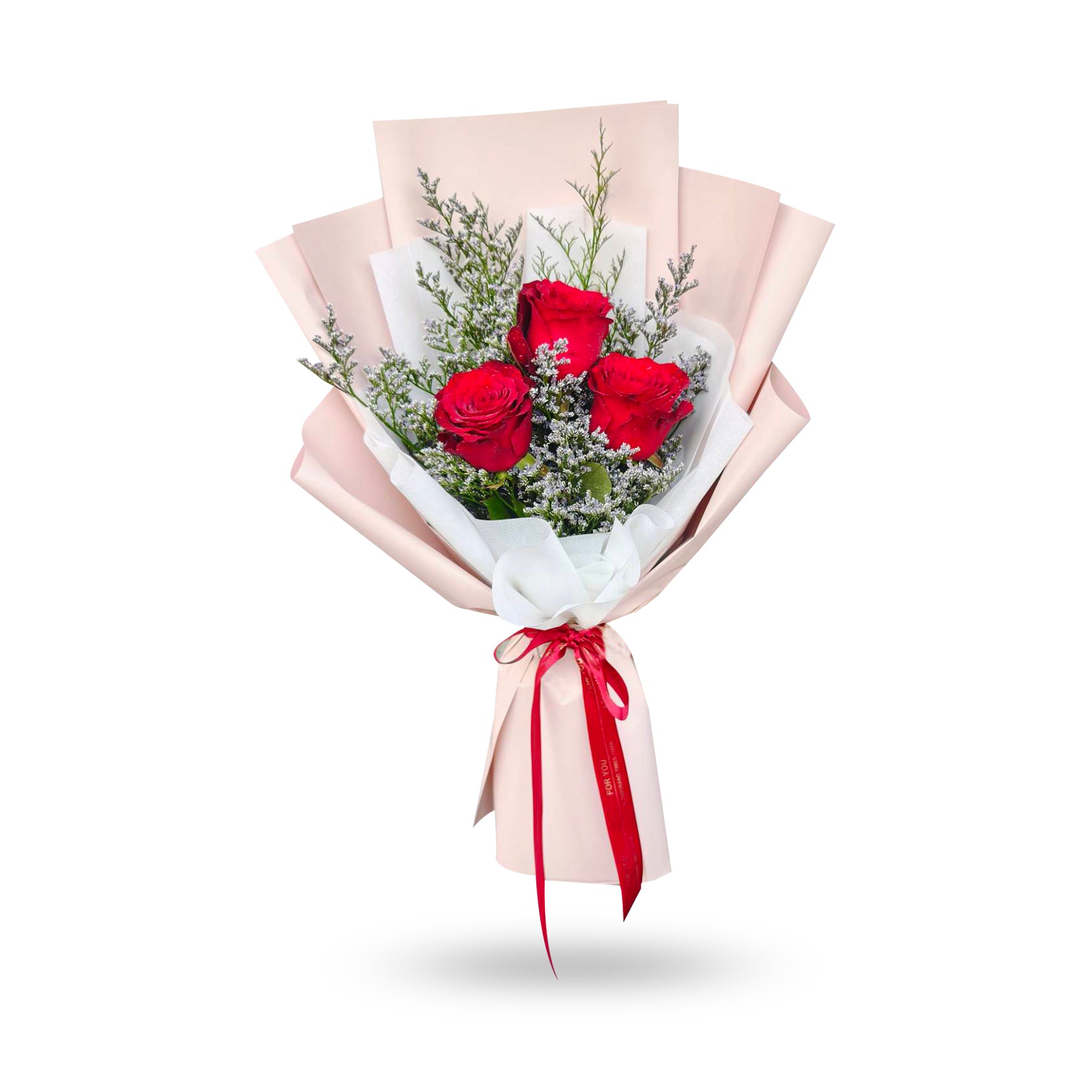 "Warm Embrace" bouquet of 3 red roses