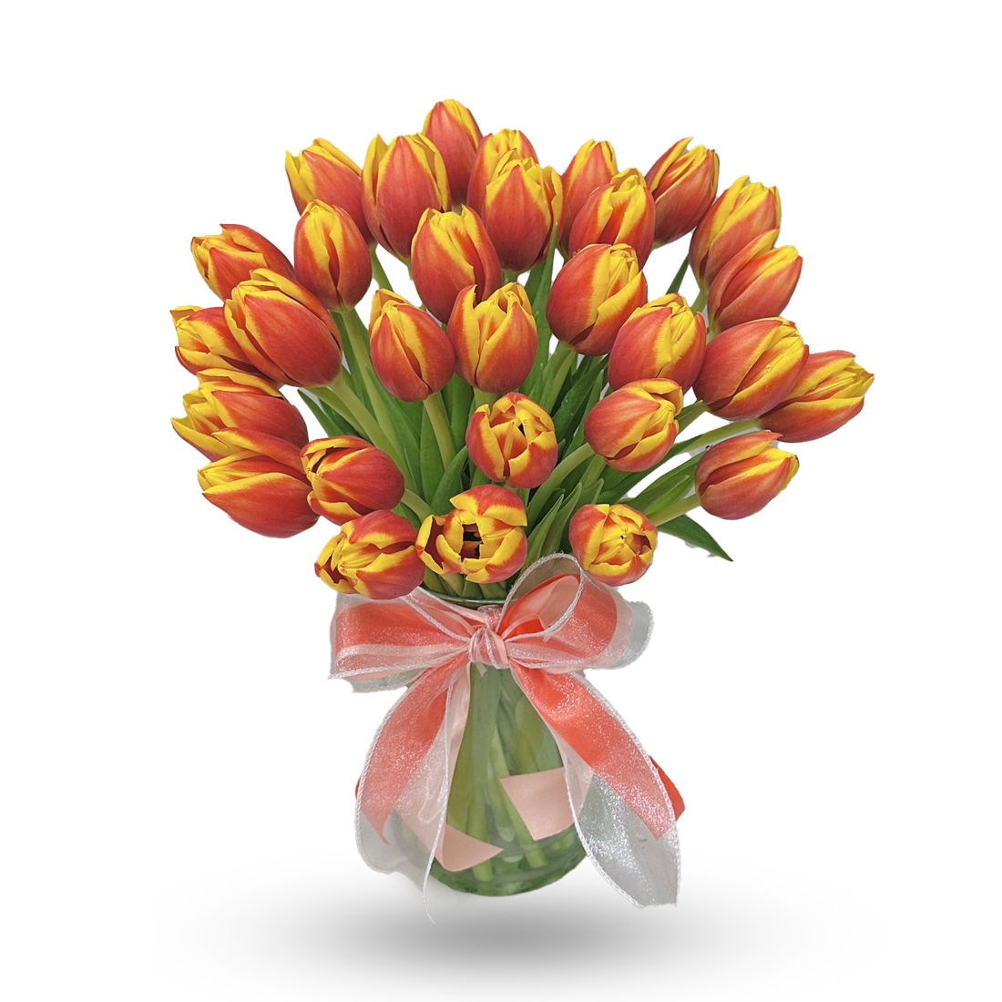 "Sun Kisses" Vase of 30 Orange Tulips