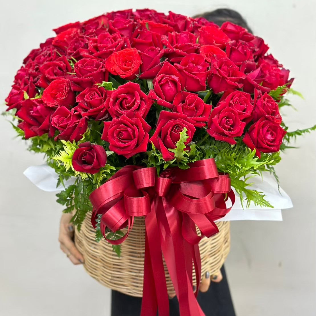 "Love Overflow" 100 Red Roses In Basket