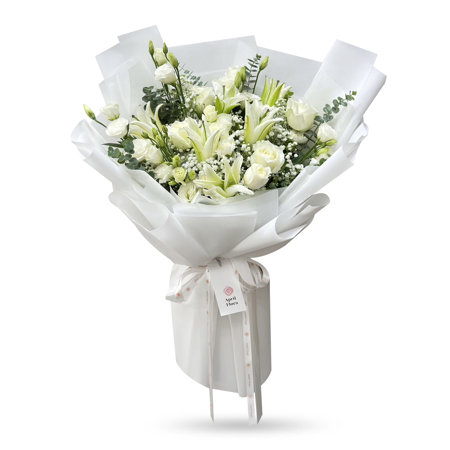 "Snow Bunny" Bouquet of White Lilies and White Roses